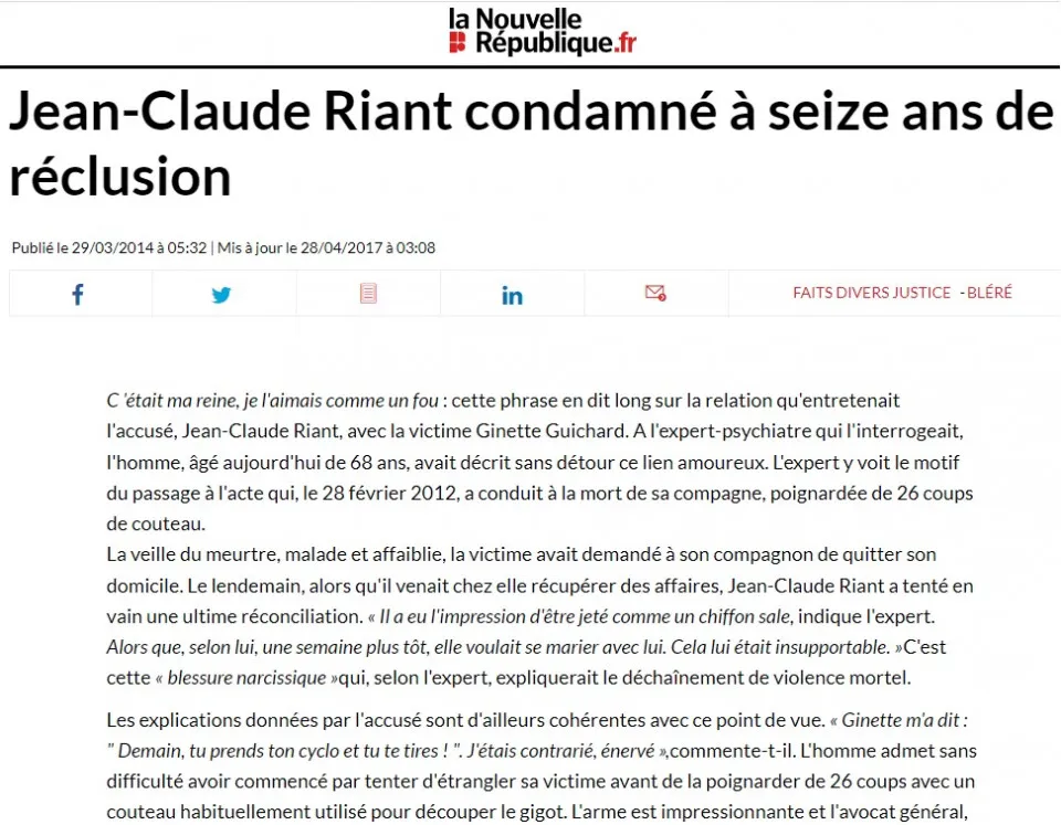 La Nouvelle République - Jean-Claude Riant condamné à seize ans de réclusion - Maître Germain YAMBA