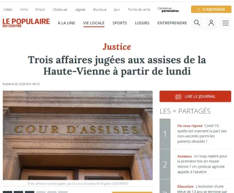 Le Populaire du Centre - Trois affaires jugées aux assises de la Haute-Vienne à partir de lundi - Maître Germain YAMBA